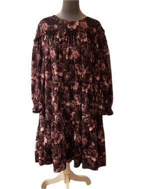 Ted Baker black floral tiered flowy Dress with Pink Floral Print